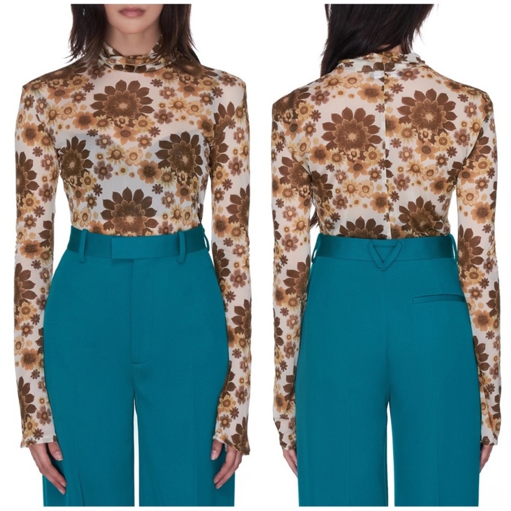KWAIDAN Editions Vintage Print Long Sleeve Viscose Mesh Layering Floral Top